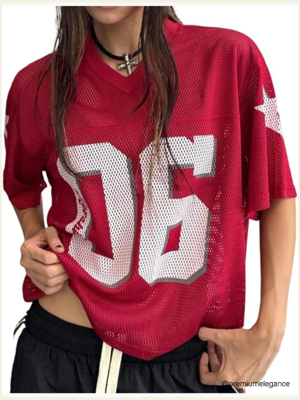 Y2K Oversized Mesh T-Shirt Number Letter Graphic V-Neck Summer Tee Top - Picture 1 of 6
